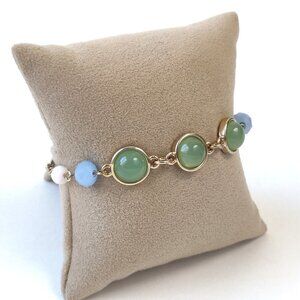 Green/Blue Beaded Goldtone Chain Bracelet
